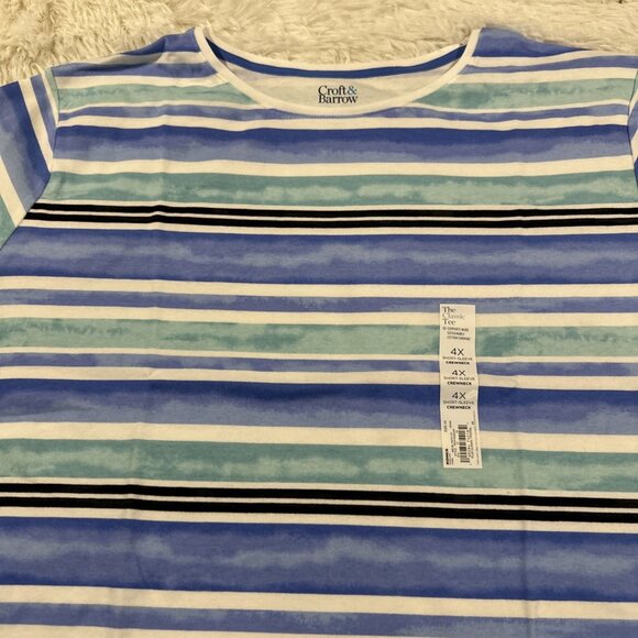 Croft and Barrow womens The Classic Tee coastal stripes 4X 100% cotton short sl - Picture 5 of 11